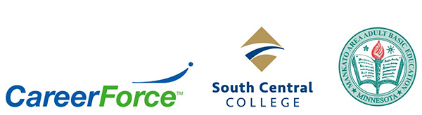 CareerForce, South Central College, and Mankato Adult Basic Education logos