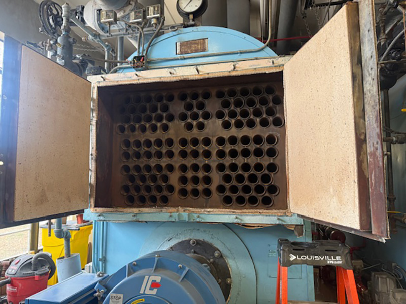 Main boiler with door open