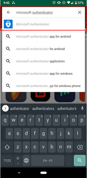 screen shot of searching the PlayStore Ap for Microsoft Application