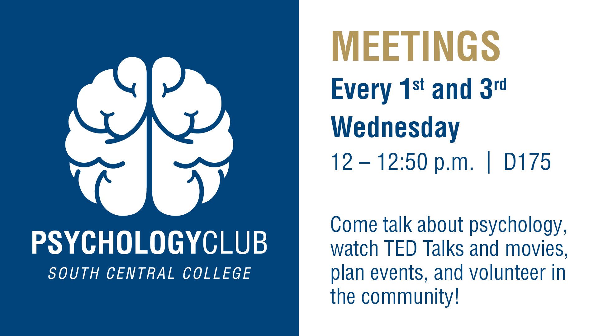 Psychology Club Meetings Spring 2026